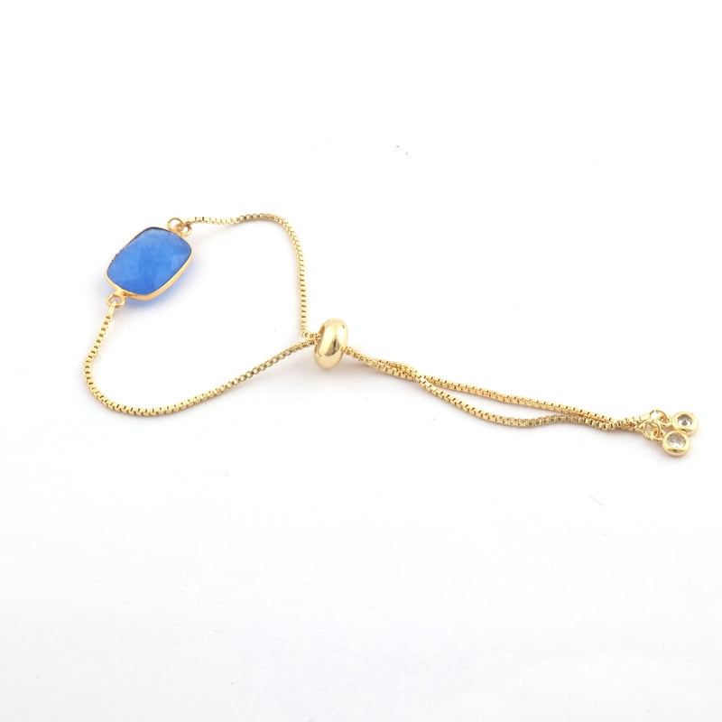 Blue Jade Gemstone Gold-plated Adjustable Bracelet for Women, Jewelry Gift