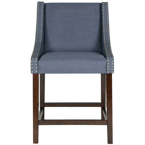 SAFAVIEH Dylan Modern Linen Espresso Rubberwood Counter Stool, Navy