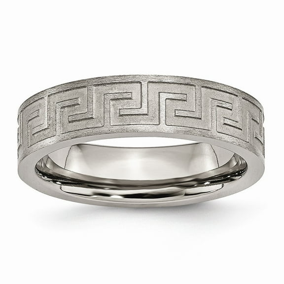 Titanium Greek Key 6mm Satin and Polished Band Ring - Size 6