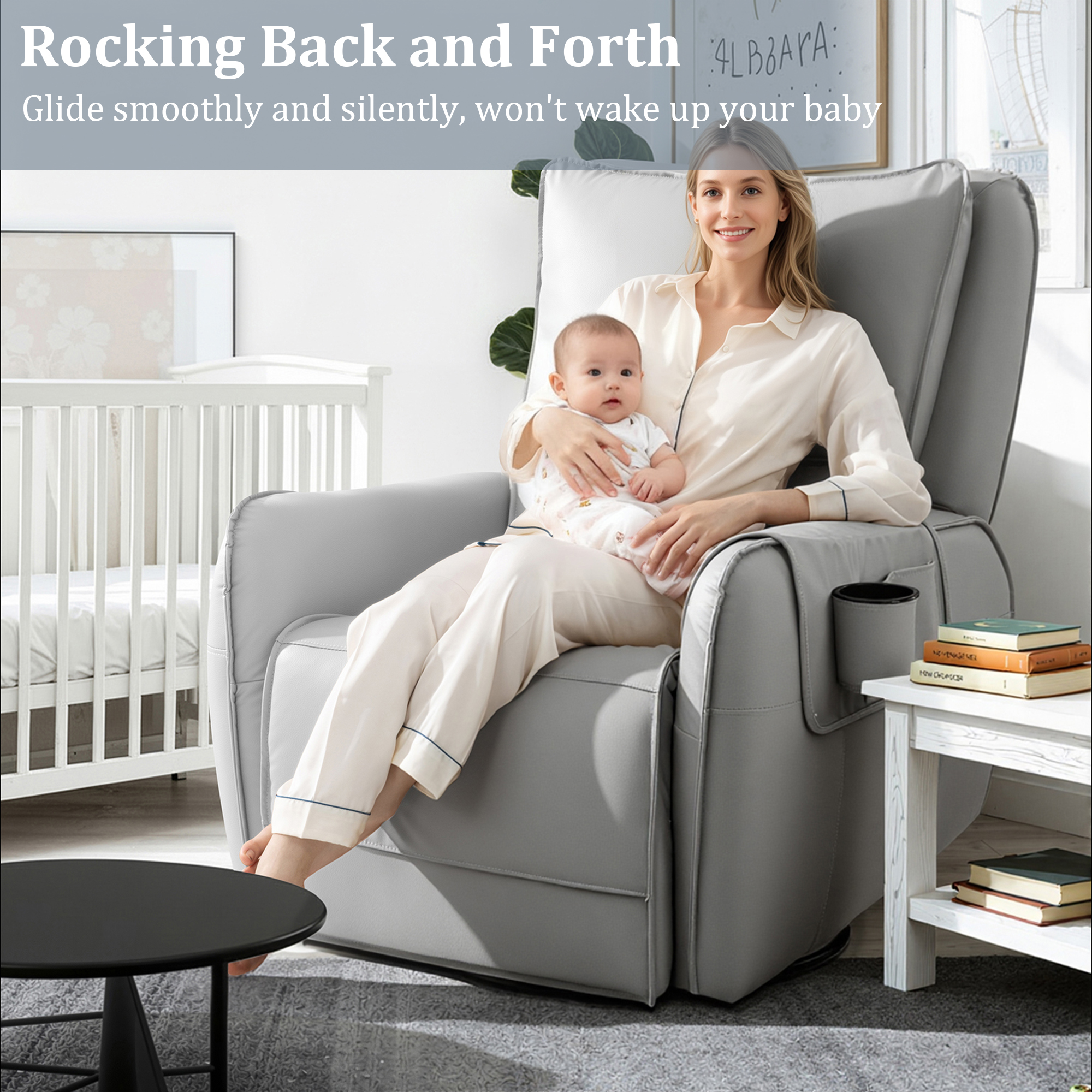 Power Recliner Rocking Chair Nursery Gliders, Electric Swivel Rocker Recliner Chair, Comfy Upholstered Living Room Reclining Chairs with Lumbar Support