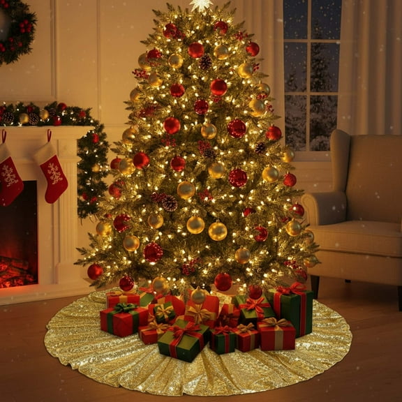 Christmas Tree Skirt Gold Sequin Decoration Christmas Decoration Tree Skirt Christmas Tree Bottom Decoration Apron Gifts