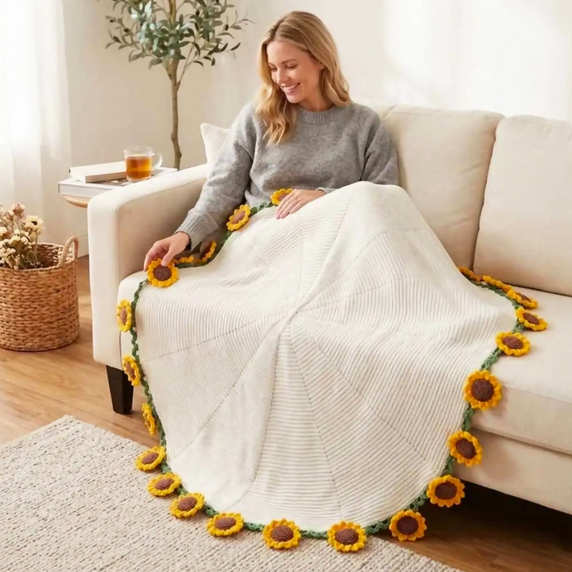 Hyindoor 38" Sunflower Flower Bouquet Blanket, Soft and Lightweight Knitted Throw Blankets Gifts for Birthday Wedding Mother's Day Valentine’s Day Christmas Home Decor