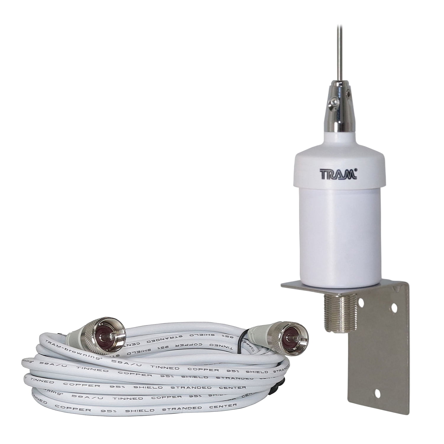 Tram Pretuned VHF 6-dB-Gain Marine L-Bracket-Mount 35-In. Fiberglass Antenna with RG58 Cable and PL-259 Connectors