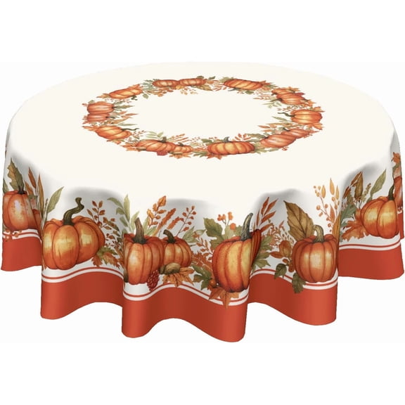 Fall Pumpkin Table Cloth Round Autumn Maple Leaves Tablecloth 60 Inch Decor Washable Stain and Wrinkle Resistant Thanksgiving Round Table Cover for Dining Party Picnic