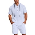 thumbnail image 2 of Xdegoge 2 Piece Sets for Men Linen Short Sleeve Hooded Henley Tops and Shorts Outfits with Pockets Drawstring Casual Summer Vacation Travel Set, 2 of 9