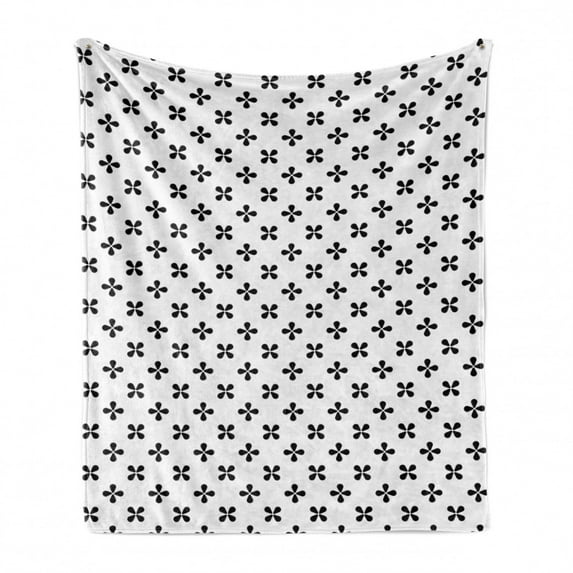Floral Soft Flannel Fleece Throw Blanket, Simple Clover Petals in Monochrome Minimalist Tones Modern Geometric, Cozy Plush for Indoor and Outdoor Use, 60" x 80", Charcoal Grey and White, by Ambesonne
