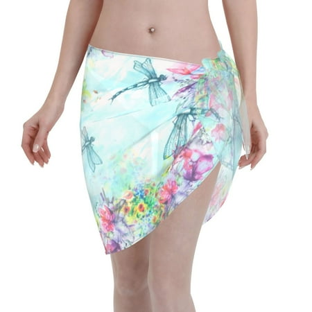 Ocsxa Dragonfly Floral Print Sarong Coverups For Women Bathing Suit Wrap Swimsuit Skirt Beach Bikini Cover Up Swimwear