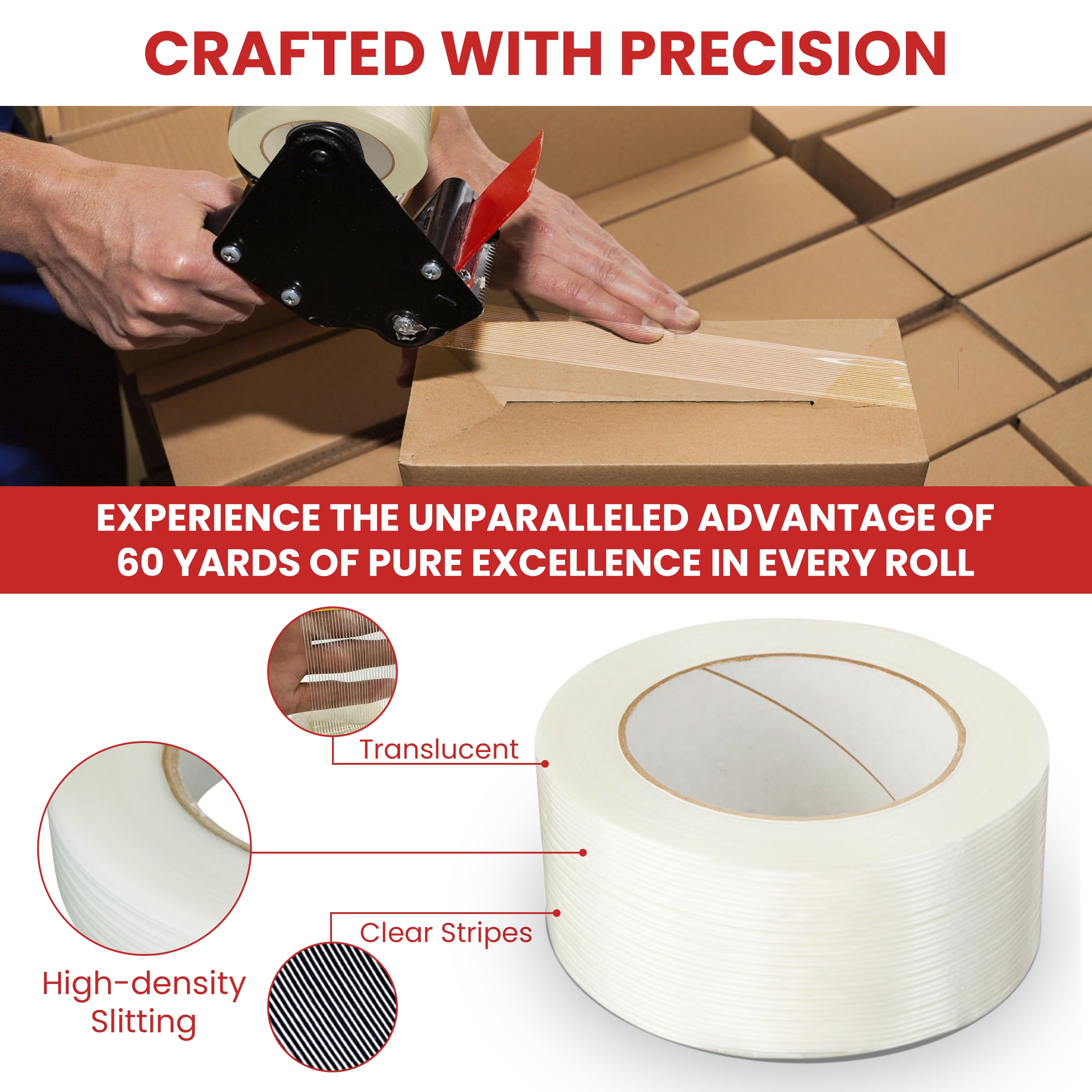 T.R.U. FIL-795 Filament Strapping Tape: 1 in. wide x 60 yds. (4 Mil) (Pack of 10)