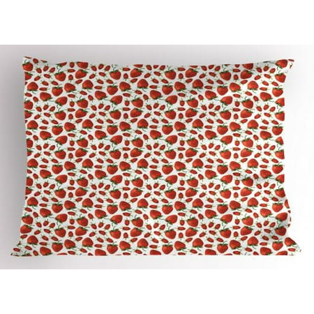 Strawberry Pillow Sham Realistic Ripe Wild Strawberry Pattern On