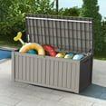 thumbnail image 7 of PetFurnishn Deck Box, Waterproof and Weatherproof Large Resin Storage Bin with Lockable Lid, Ideal for, Outdoor, Patio Furniture Cushions, Pool Supplies, Garden Tools (119 Gallon, Grey), 7 of 7