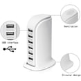 thumbnail image 4 of USB Tower Power Adapter 6-Port Smart Tech Charging Station with Quick Charge 2.1 for Phone  Tablets (White), 4 of 5