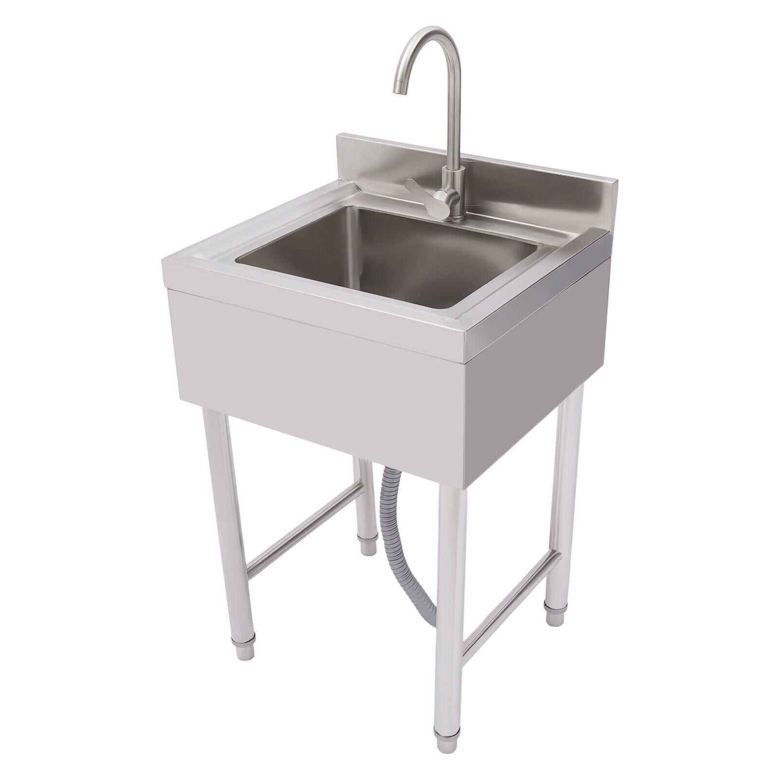 Miumaeov 1 Compartment Commercial Stainless Steel Sink Free Standing Single Bowl Kitchen Utility Sink Washing Hand Basin with Faucet,Storage Shelve, Laundry Tub