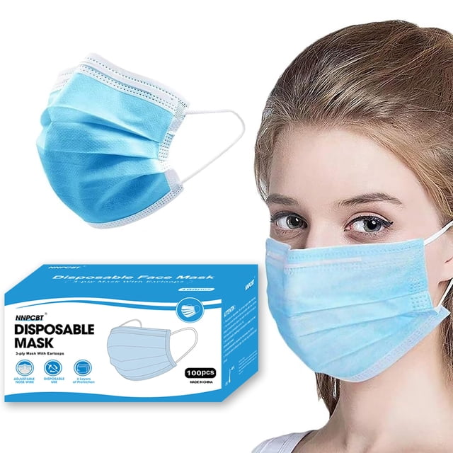 Mascarillas faciales NNPCBT desechables azules de 3 capas, paquete de 100