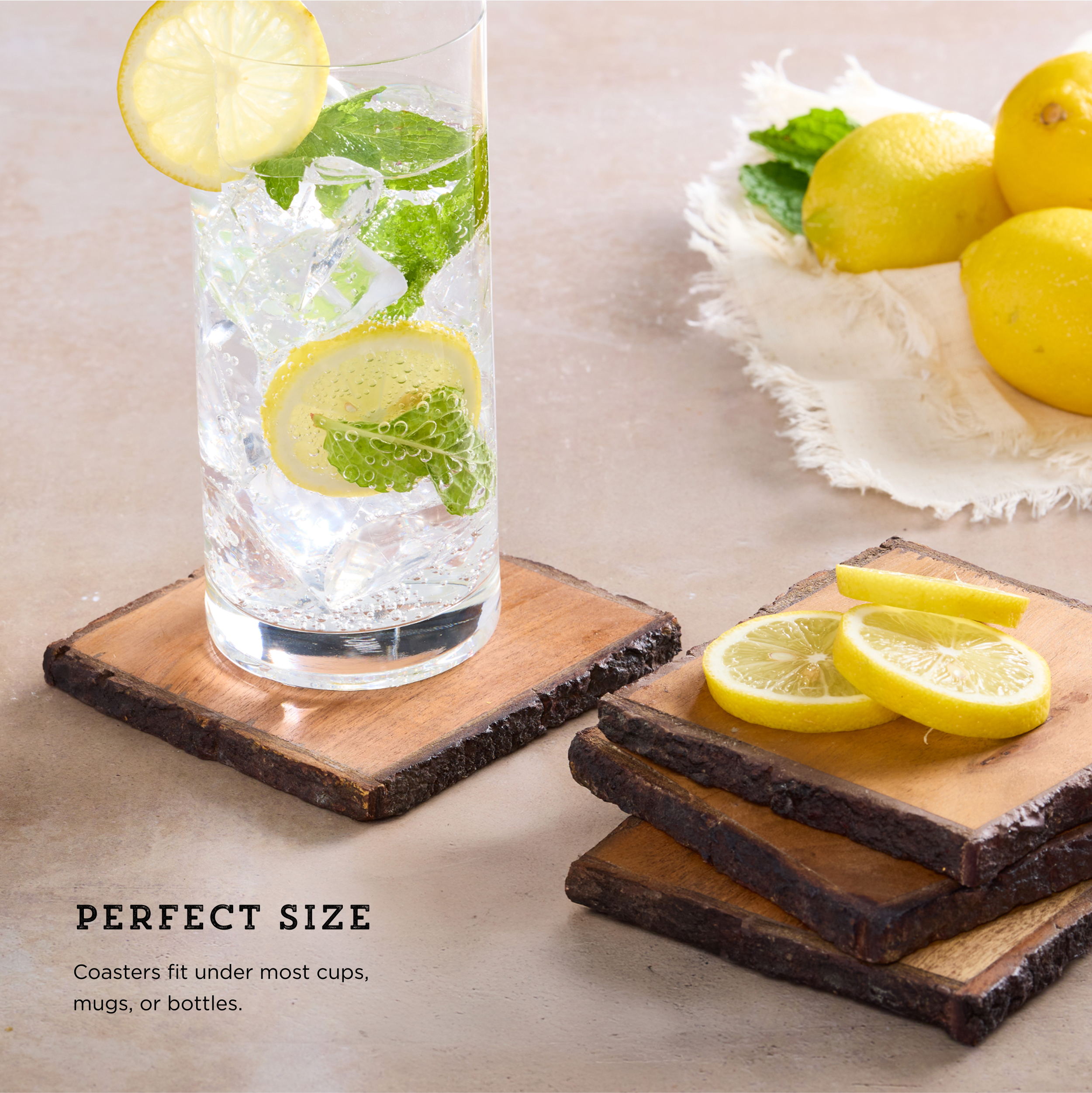 Kamenstein 4 Piece Square Acacia Bark Coaster Set
