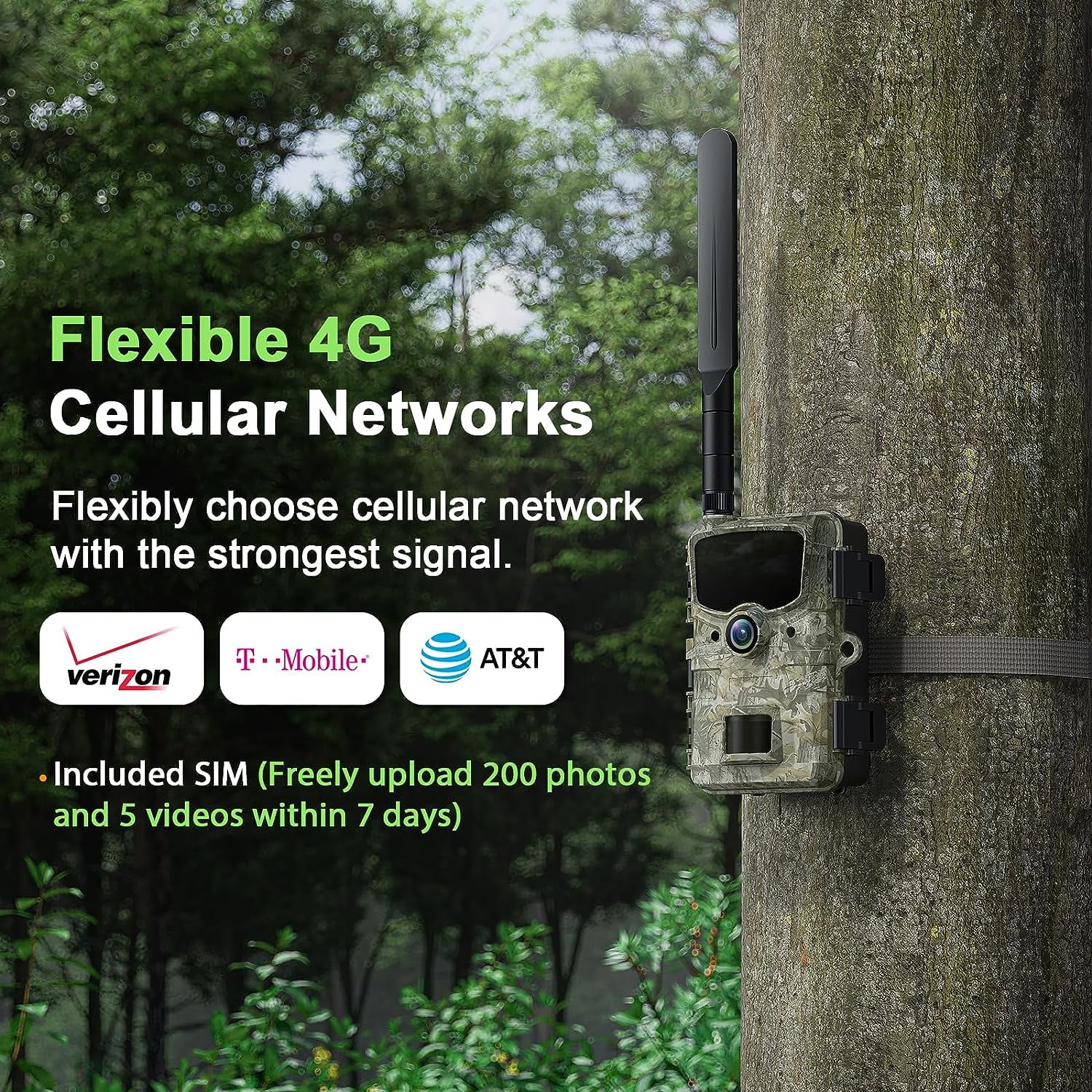 CAMPARK 4G Cellular Trail Camera with SD Card, 1080P 24MP Hunting Game Camera with Live View and Motion Alerts, 850nm Low Glow Night Vision and IP66 Waterproof for Wildlife Monitoring