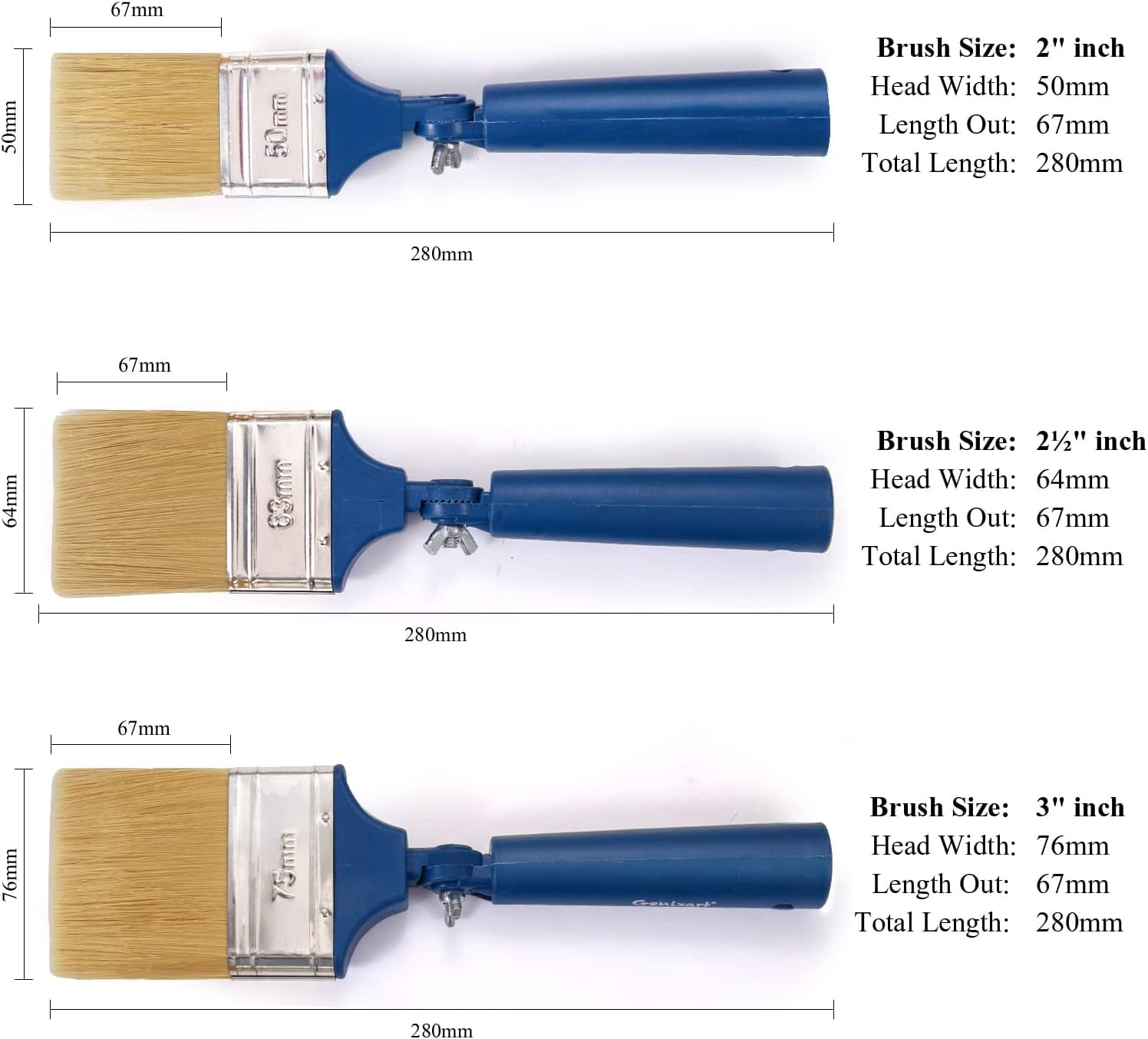 Extendable Paint Brushes for Walls & Ceiling, Multi Angle Adjustable Masonry Paint Brush for Fence Stain & Wood Varnish (3 Pack)