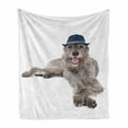 thumbnail image 1 of Irish Wolfhound Soft Flannel Fleece Blanket, Hunter Dog Animal in a Hat Sitting and Posing on Plain Background, Cozy Plush for Indoor and Outdoor Use, 50" x 60", White and Warm Taupe, by Ambesonne, 1 of 6