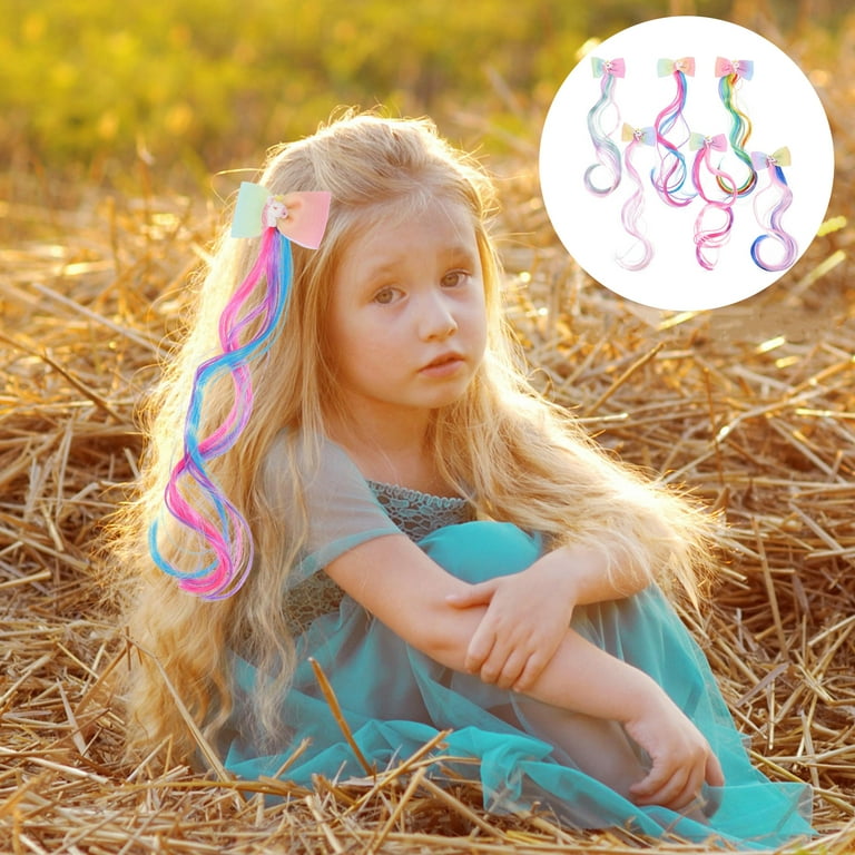 Colored hair extensions for kids 6Pcs Colored Hair Extensions Bow