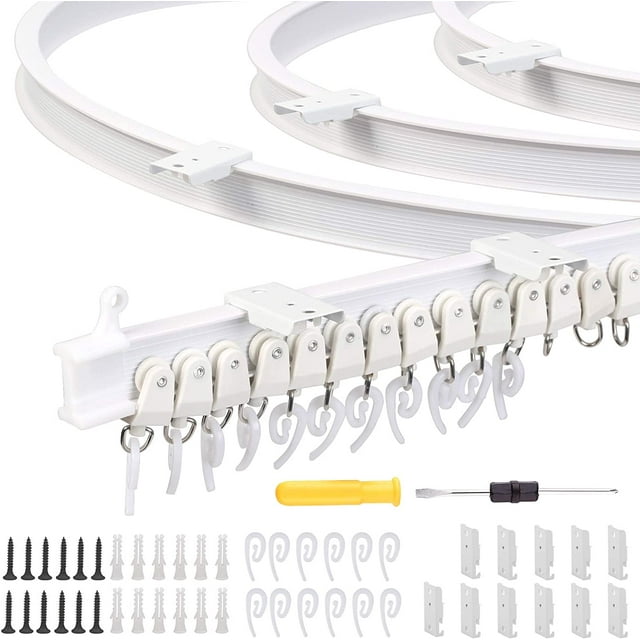 Kit de riel para cortina de techo blanco JM 3M con 26 ganchos y 26 poleas