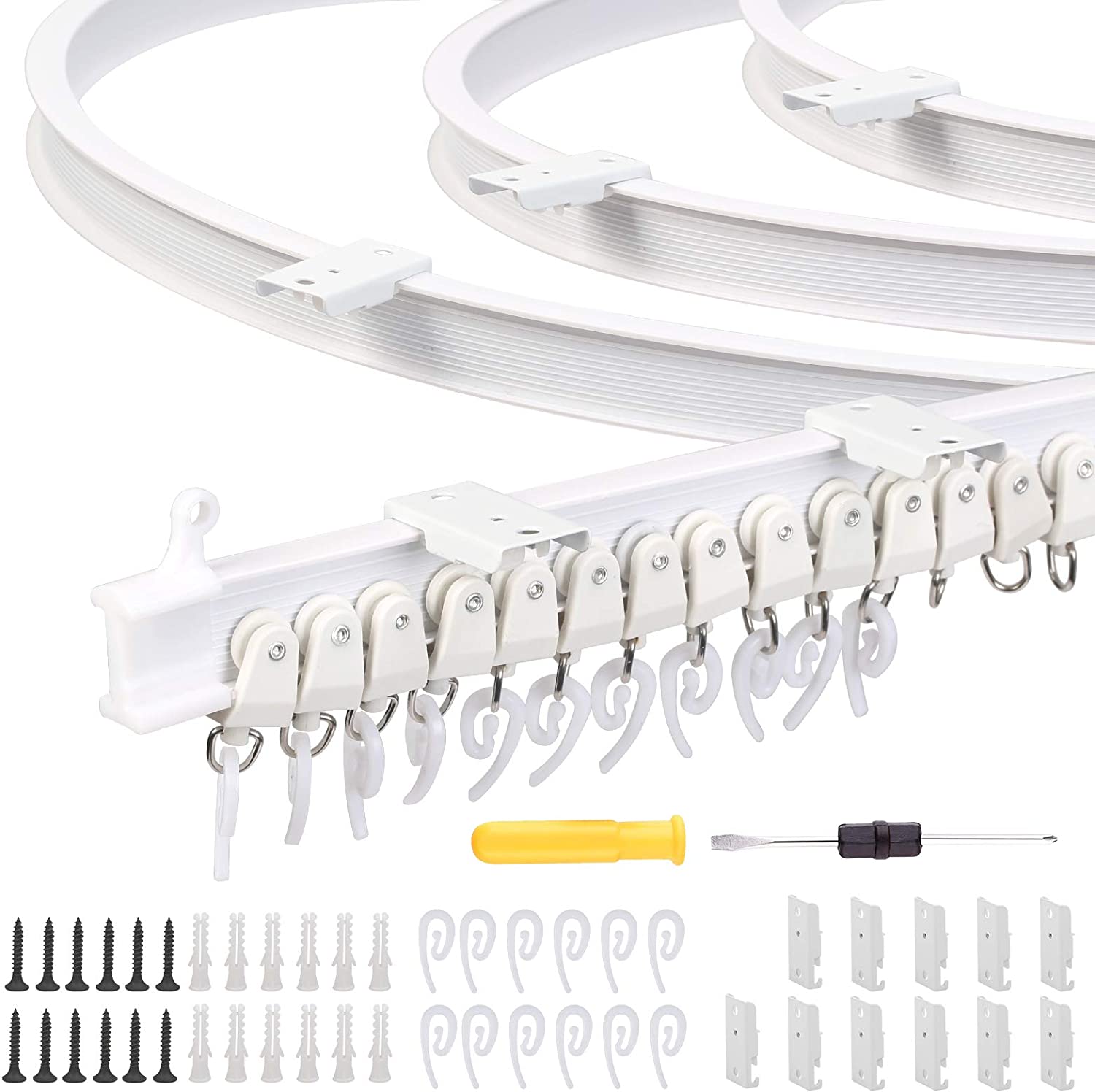 Ceiling Curtain Track Kit, 3M Foldable Ceiling Track, Flexible Curtain Track  with 26 Curtain Hooks and 26 Pulley for Home Bedroom Window Bathroom  Office, White