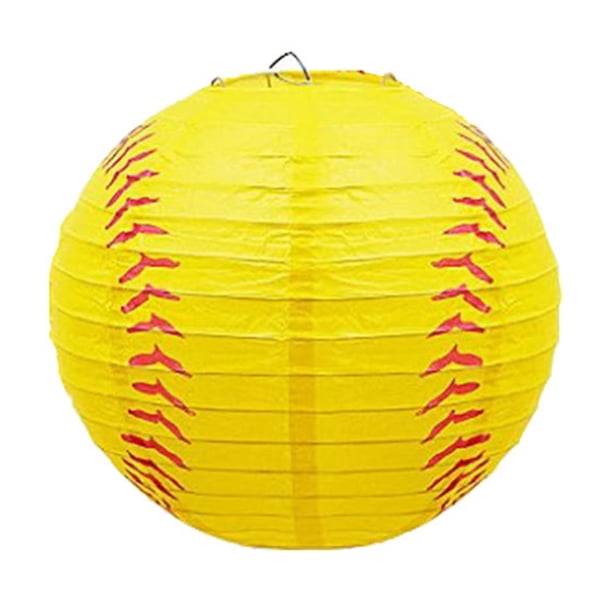 Sywqhk Farol de papel deportivo hecho a mano para decoración de fiesta de cumpleaños (beisbol amarillo)