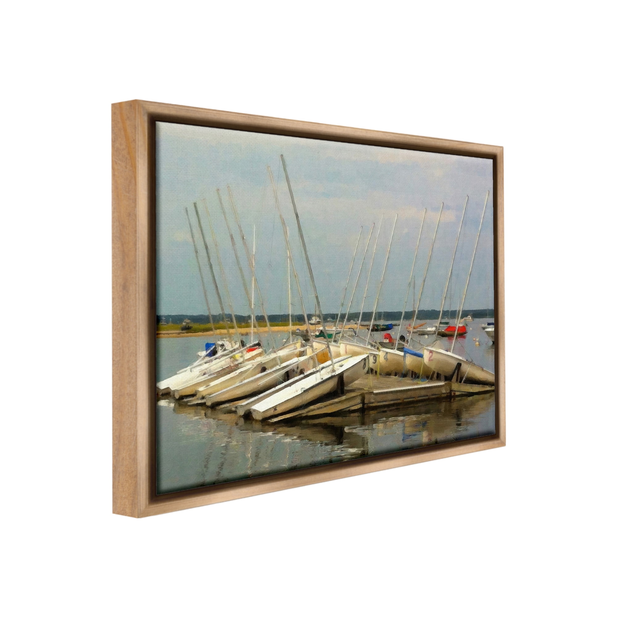 Stupell Industries Maritime Docked Boats Transportation Painting Brown Floater Framed Canvas Art Print Wall Art, 21 x 17