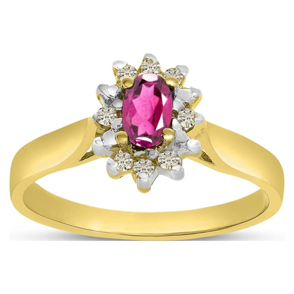 10k Yellow Gold Oval Pink Topaz And Diamond Ring