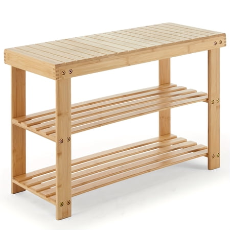 3-Tier Bamboo Shoe Rack , Compact Storage Organizer with 286lb Capacity for Entryway & Living Room
