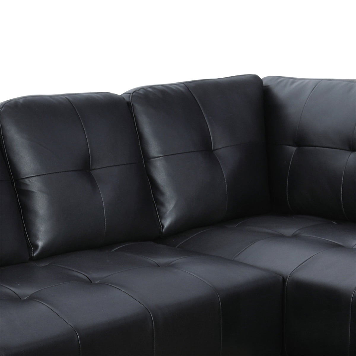 Hommoo Semi PU Synthetic Leather L-Shaped Couch Living Room Furniture Set, Modern 4-Seat Couch Sofa Set, Sectional Sofa Chaise Lounge for Home, Apartment, Dorm, Black(No Ottoman)