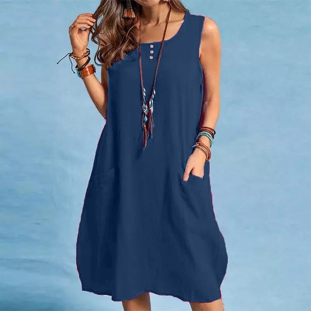 RWJDXD Robes Courtes Décontractées Unies pour Femmes 2024 Mode Été Robe Midi Élégante Vintage