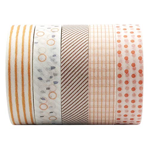 EnYan 10mm Wide Japanese Masking Decorative Tapes for Bullet Journal Planners DIY Crafts and Arts Scrapbooking Adhesive 5 Rolls Basic Collection Decoration Washi Tape Set