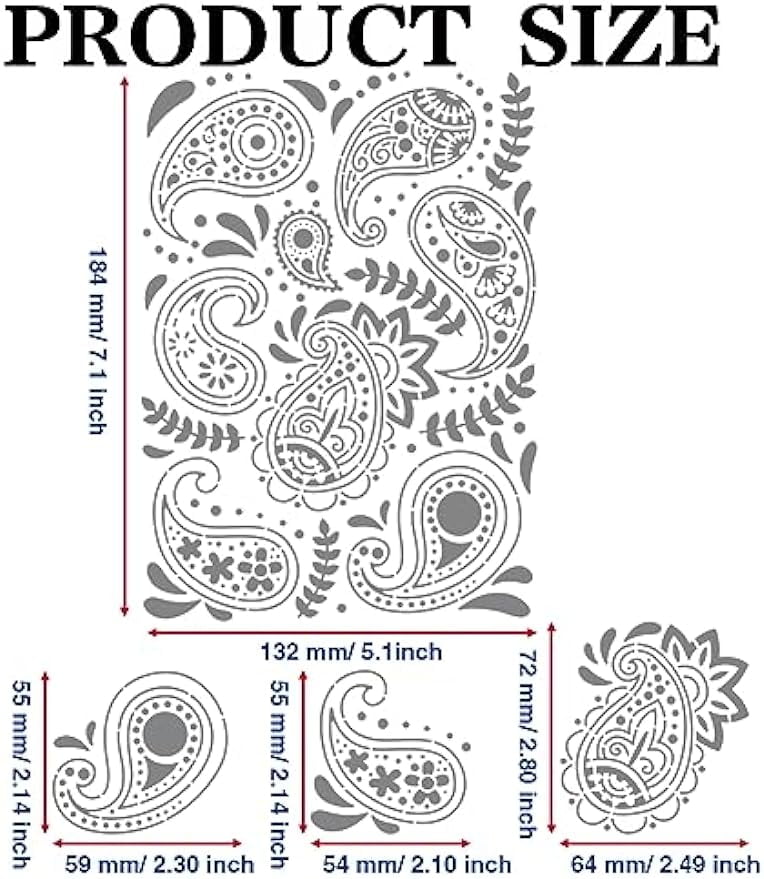 Paisley Metal Stencil Journaling Metal Stencils Vintage Paisley Leaves  Stencil 5.5×7.5inch Stainless Steel Painting Stencil for Wood Burning  Drawing Bullet Journal 