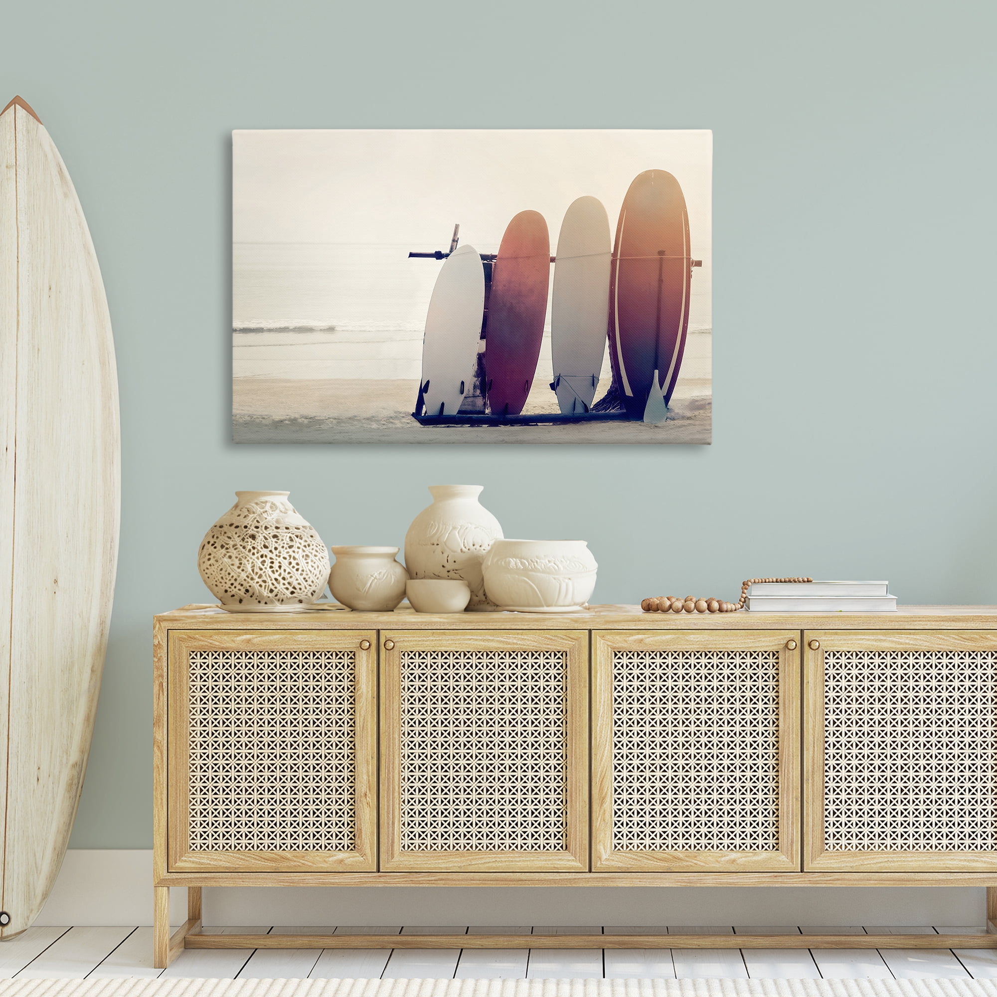 Stupell Industries Beach Surfboards Leaning Landscape Photography Gallery Wrapped Canvas Art Print Wall Art, 45 x 30