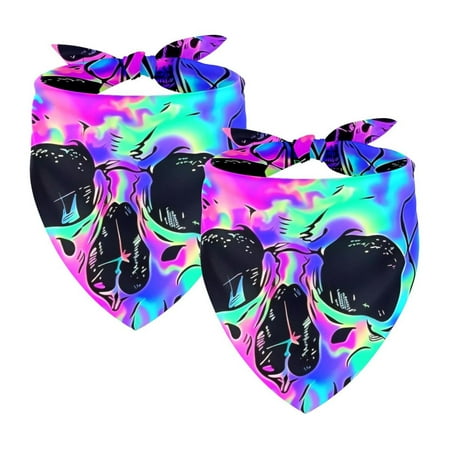 PhooArto Bright Skulls Head Dog Bandanas 2 Pack Soft Washable Pet Scarf Triangle for Large Dogs Puppies and Cats
