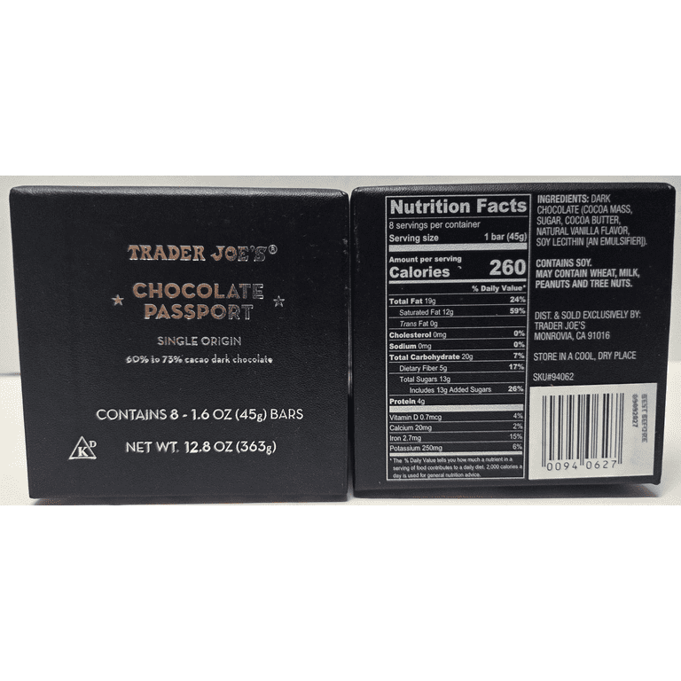 Trader Joe's Chocolate Passport Single Origin 60% to 73% cacao
