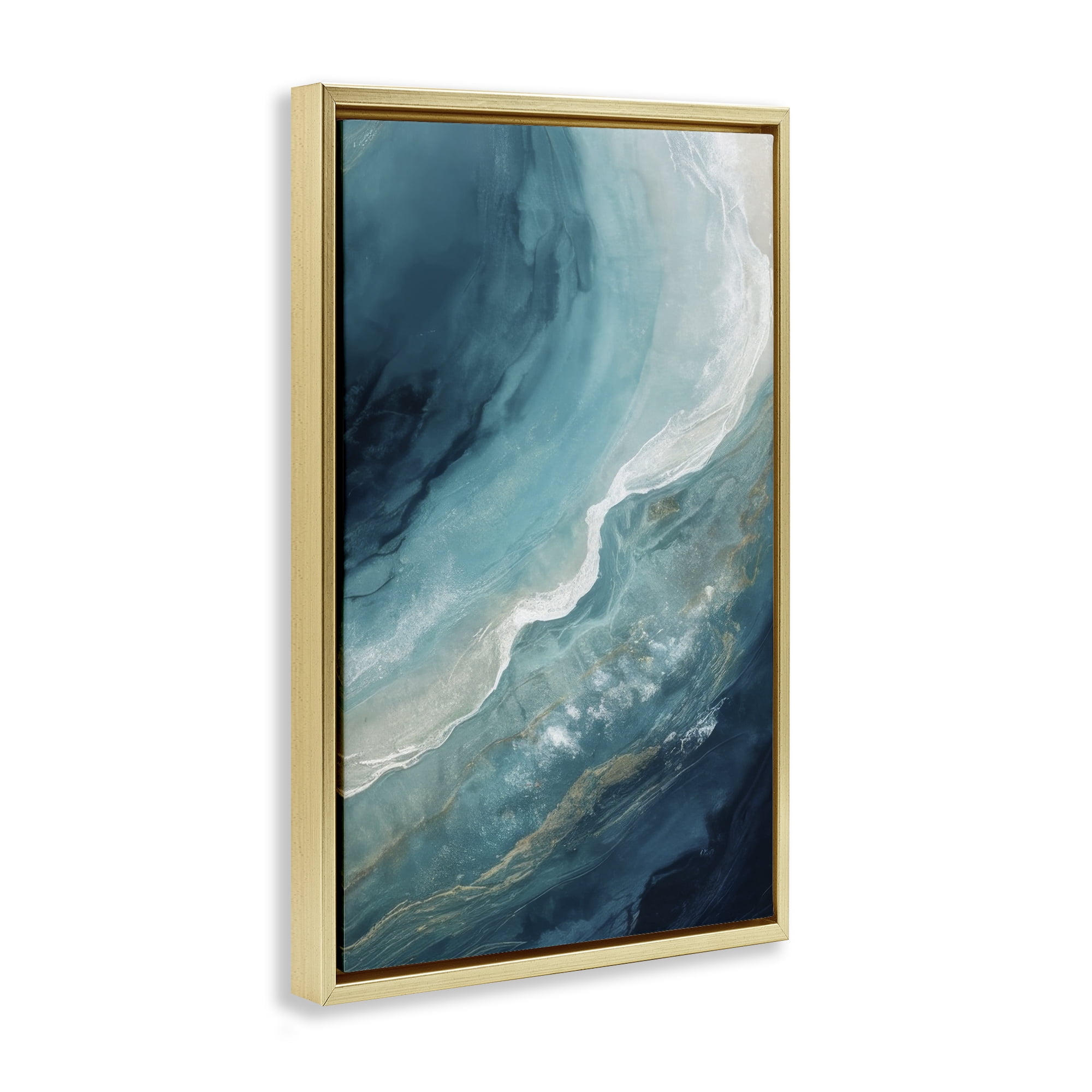 Stupell Industries Splashing Marine Currents Coastal Painting Gold Floater Framed Canvas Art Print Wall Art, 17 x 25