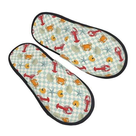 

Kdxio Lobster Sea Shell Pattern Slippers for Women Memory Foam Fuzzy House Slippers Bedroom Non-slip Warm Womens Slippers