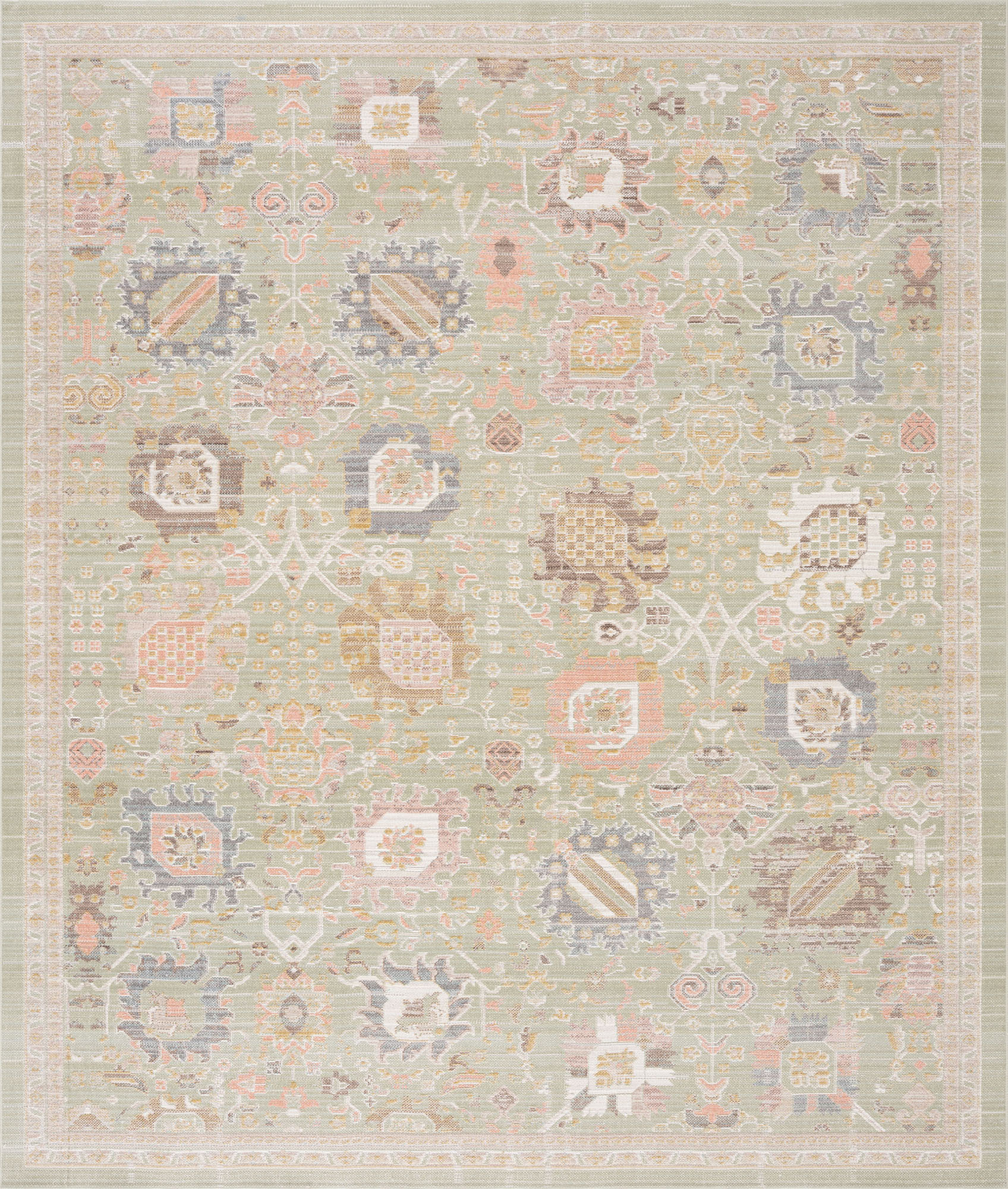 Crestwood Traditional Oriental 5x7 Sage and Brown Polyester Indoor Area Rug, 5'3'' x 7'