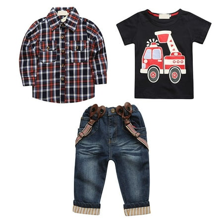 

3pcs Boys Shirt + + Suspenders Denim Jeans Outfits