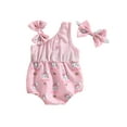 thumbnail image 1 of Kmbangi Ensemble de Barboteuse pour Bébés Filles Imprimé Rabbit Sans Manches + Bandeau Été Décontracté 0-18M, 1 of 8