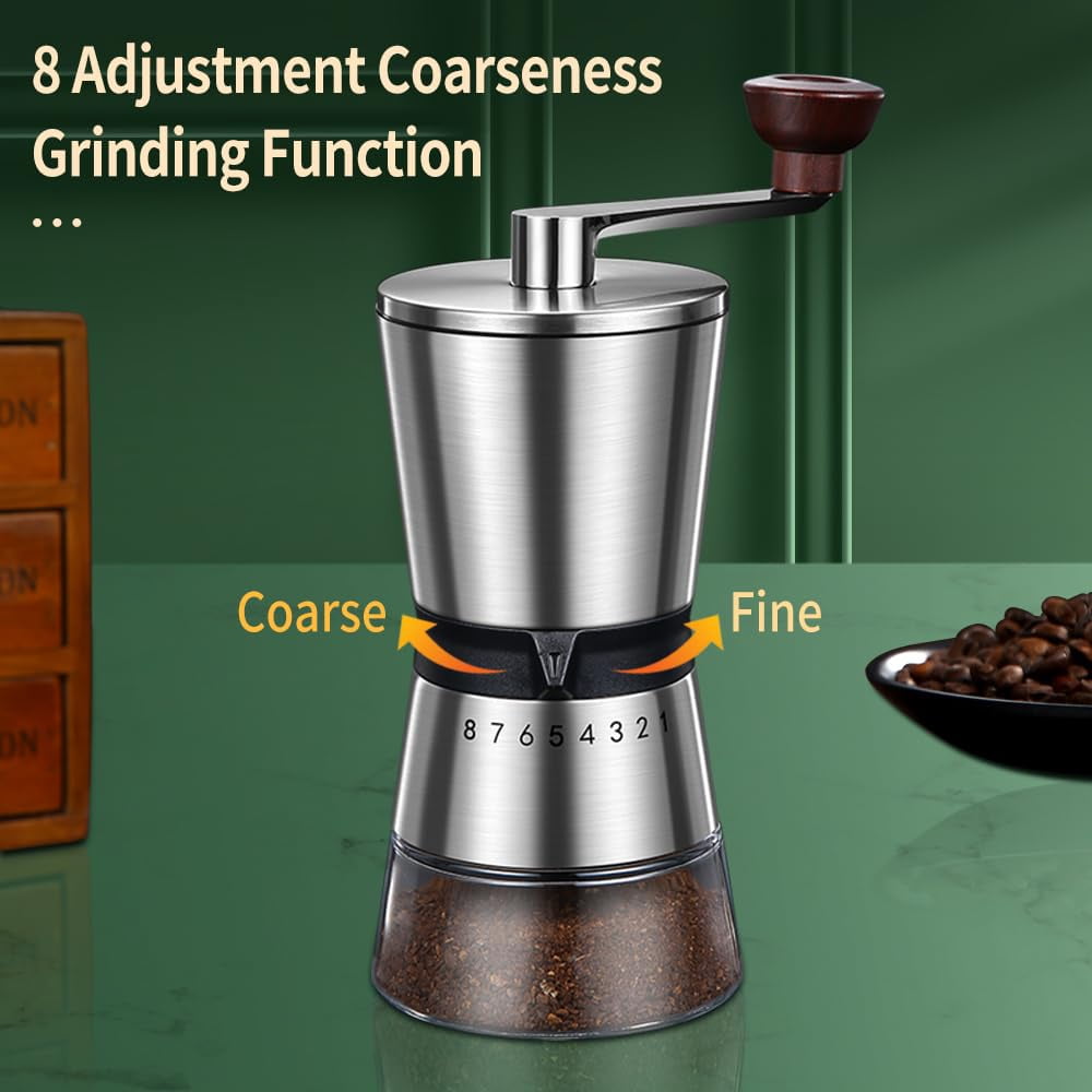 Yl-YANG Manual Coffee Grinder - 8 Adjustable Coarseness Settings, Hand Crank Coffee Mill, Large Capacity, Portable Hand Coffee Grinder for Moka pot, French Press, Drip, Espresso, Gift15*8.5*21.5cm