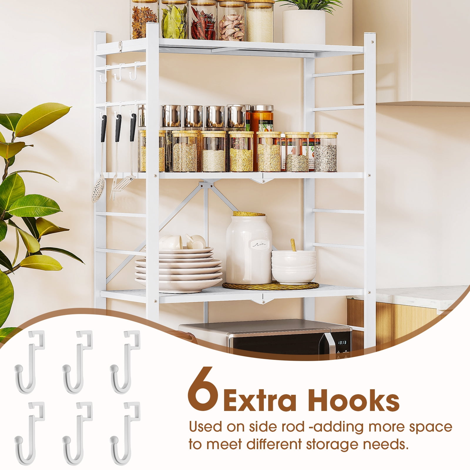 Fenbeli Storage Shelves,5-Tier Foldable Metal Wire Storage Shelf with Wheels, Heavy Duty Organizer Rack for Garage, Kitchen, Closet, White