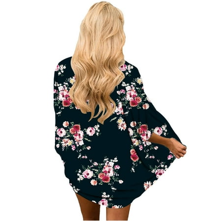 

TZNBGO Women s Ladies Tops And Blouses Chiffon for Women Elegant Middle Sleeve Printed Cardigan Beach Loose Easy Tops Lzx015z wear Large Size Thin Cardigan Jacket Black Xxl Corset Tops Fo129278