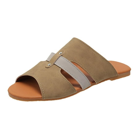 

YanHoo Women s Flat Sandals Peep Toe Slip-on Sandal Summer Casual Comfortable Slipper Sandals for Beach