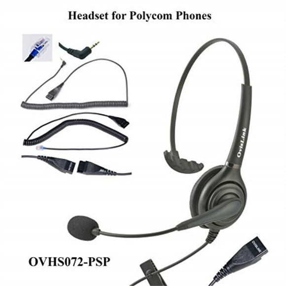 OvisLink Polycom et Allworx IP Phones Casque de Centre d'Appel Compatible HD Casque Vocal avec Microphone Antibruit Bôme Flexible Rotatif 2 Cordons de Déconnexion Rapide Bas