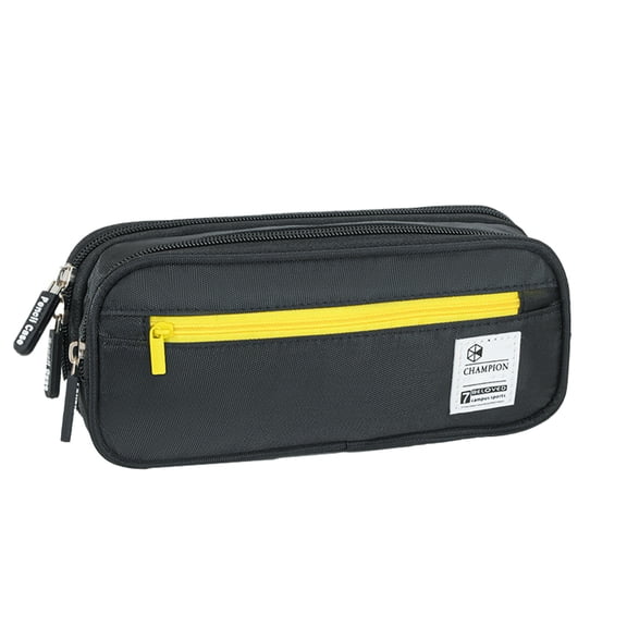 Large Capacity Pencil Case, Nylon Pen Pouch Zippered Desk Supply Organizer for Office Writing Tools Travel Storage, Black