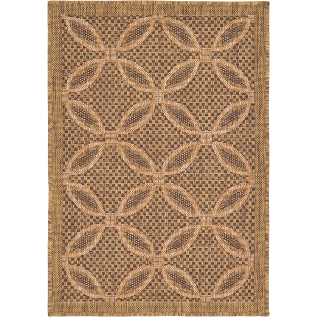 Unique Loom Trellis Collection Geometric Border Transitional Indoor and Outdoor Flatweave Area Rug, 2' 2" x 3', Light Brown/Brown