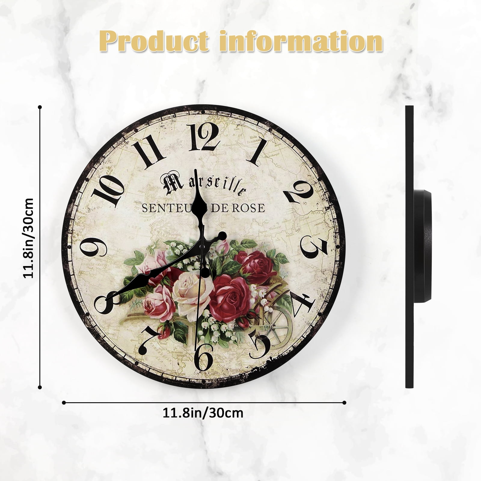 12”MDF Wall Clock - Rose