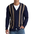 thumbnail image 3 of Iceglad Men's Vintage Striped Long Sleeve Button Down Cardigan Sweater with V Neck Knitted Sweaters, 3 of 11