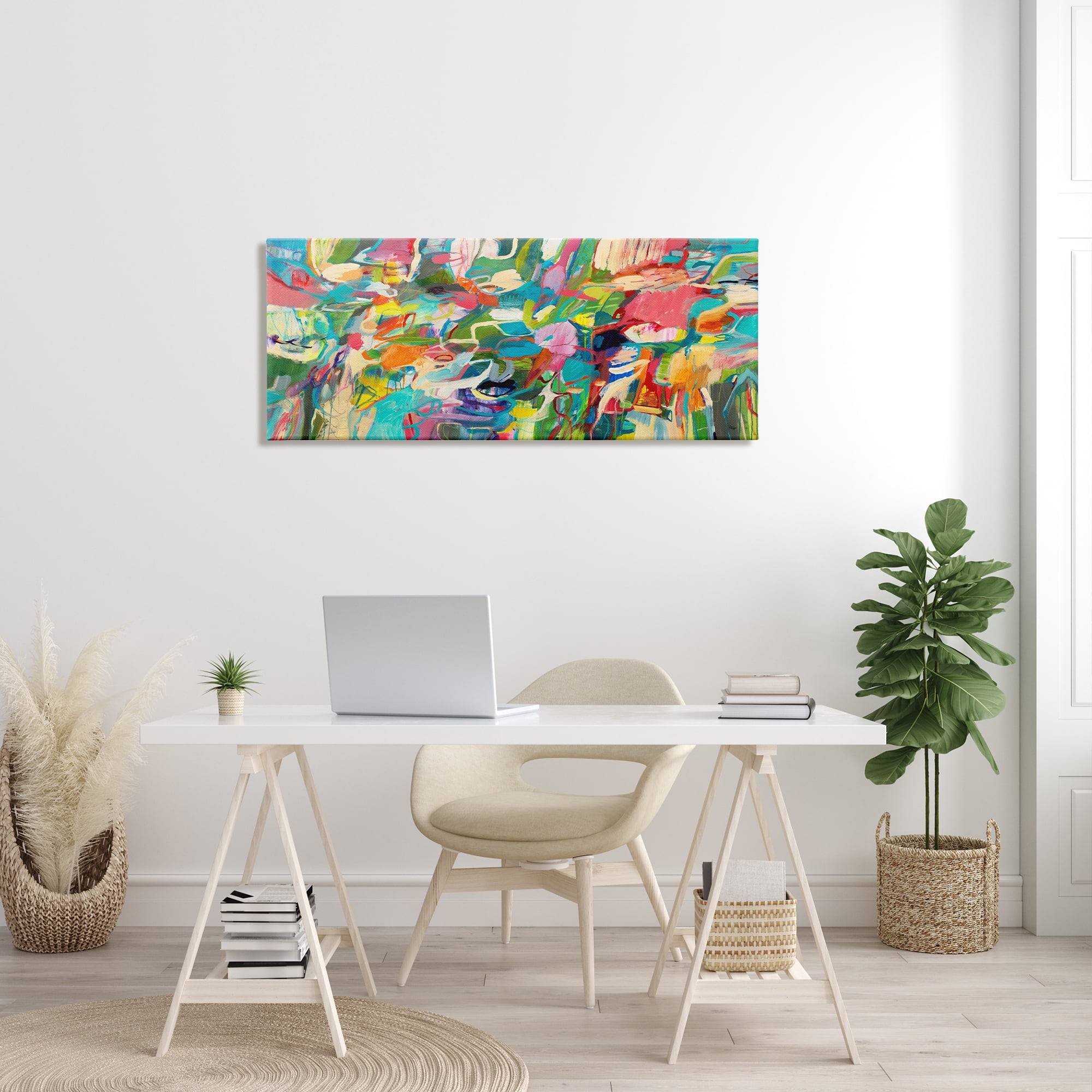 Stupell Industries Complex Playful Tone Abstraction Bright Green Pink Blue, 20 x 48, Designed by Lisa Ridgers